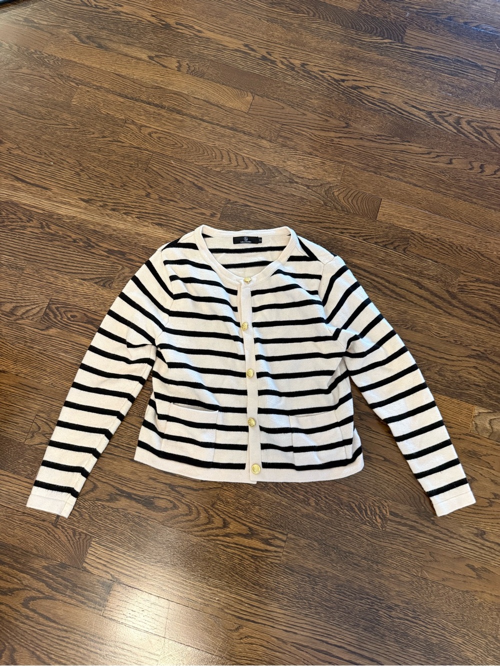 Classic Black and White Striped Women's Cardigan Sweater
